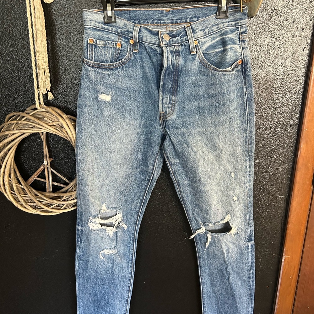 Levi's 501 Blue Distressed Straight leg jeans